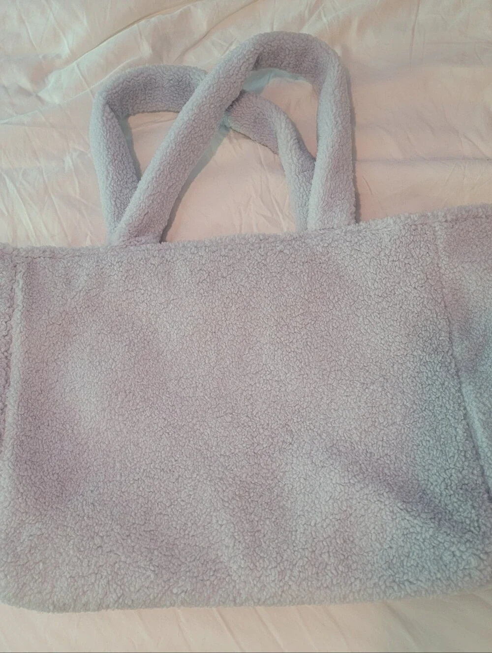 PINK Sherpa Tote Bag in Light Blue